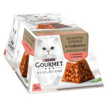 PURINA Gourmet Revelations Chunks drebučiuose su lašiša - šlapias kačių ėdalas - 2 x 57 g
