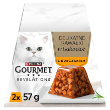 PURINA Gourmet Revelations Chunks drebučiuose su vištiena - šlapias kačių ėdalas - 2 x 57 g