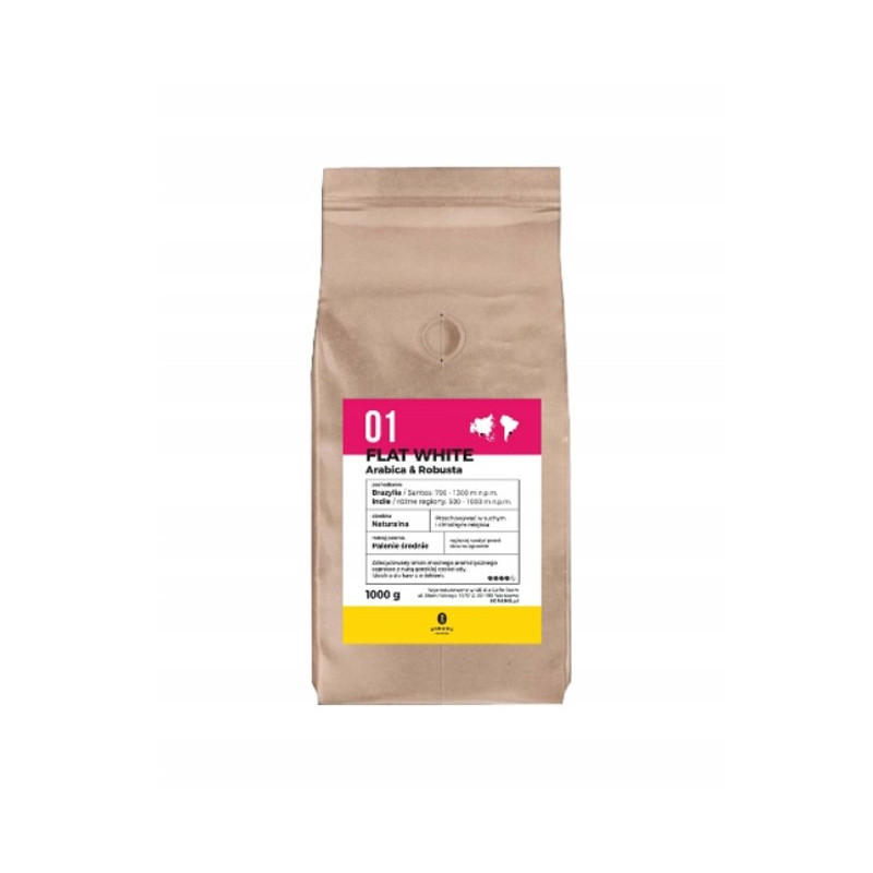 8 gramai „Flat White Arabica“, „Robusta“ skrudintų kavos pupelių, 1 kg