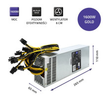 Qoltec 50177 PCI-E maitinimo šaltinis Smart 1600W, 80 Plus Gold - Duomenų gavyba