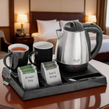 Adler AD 1354 Hotel kettle stainless steel 1.2 L + tray with cups black, steel Adler AD 1354 Hotel kettle stainless steel 1.2 L + tray with cups black, steel