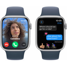 „Apple Watch Series 9 Cellular“ 45 mm sidabrinis nerūdijančio plieno / audros mėlynumo dirželis – S / M