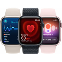 „Apple Watch Series 9 Cellular“ 45 mm sidabrinis nerūdijančio plieno / audros mėlynumo dirželis – S / M