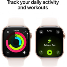 „Apple Watch Series 11“ 42 mm rožinio aukso / šviesiai melsvo sportinis dirželis – M / L