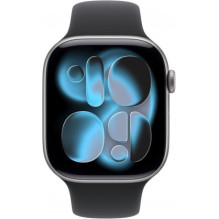 „Apple Watch Series 11“ 46 mm kosminės pilkos / juodos spalvos sportinis dirželis – M / L
