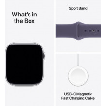 „Apple Watch Series 11“ 42 mm sidabro / violetinės spalvos rūko sportinis dirželis – S / M