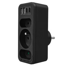 Srovės lizdai x3 + 4xUSB Maclean, skirstytuvas su 3 lizdais, 2xUSB A, 2xUSB C PD 20W, 1x16A + 2x6A, MCE248 F / B