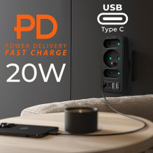 Srovės lizdai x3 + 4xUSB Maclean, skirstytuvas su 3 lizdais, 2xUSB A, 2xUSB C PD 20W, 1x16A + 2x6A, MCE248 F / B