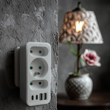 Srovės lizdai x3 + 4xUSB Maclean, skirstytuvas su 3 lizdais, 2xUSB A, 2xUSB C PD 20W, 1x16A + 2x6A, MCE248 F / W