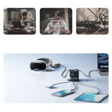 Joyroom Podix JR-TRD01 GaN 140W Desktop Charger with 5 Ports and Dual Retractable Cables - Gray