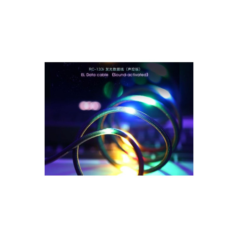 USB cable Remax RC-133i dark 'Lightning' / LED lighting along the entire length / with sound / 100cm