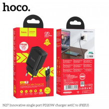 Charger Hoco 'N27' black (PD20W) + 'Type-C / Lightning' 100cm cable Charger Hoco 'N27' black (PD20W) + 'Type-C / Lightning' 100cm cable