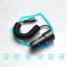 Car charger Joyroom 'JR-CL25' black 17W (2xQC3.0 / with LED Lighting) + 'Lightning' cable 150cm
