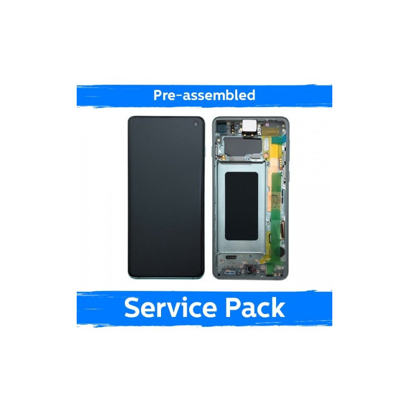 Ekranas skirtas Samsung G973 S10 su rėmeliu / Prism Green / (Pre-assembled Service Pack)