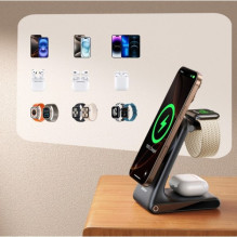 Bevielis įkroviklis Joyroom 'JR-W15 3in1' juodas 15W (skirta iPhone / Apple Watch / Airpods)