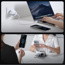 Įkroviklis Joyroom 'TCL05' baltas GaN Ultra 45W (2xUSB-C) + 'Type-C' 120cm 60W kabelis