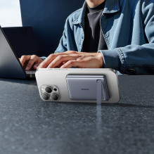 „Baseus PicoGo AM31 Qi2 5000mAh 20W“ itin plonas, „MagSafe“ suderinamas išorinis akumuliatorius su stovu ir „Baseus Simp