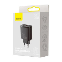 Charger Baseus 'Compact' black 30W (1xPD / 2xQC3.0)