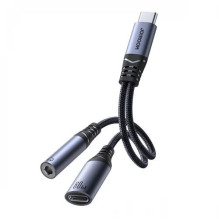 Adapter Joyroom 'SY-C02 2in1' black 14cm (Input: 'Type-C' / Output: AUX / 'Type-C')