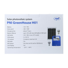 PNI GreenHouse H01 30W saulės fotovoltinė sistema su 12V / 7Ah baterija, USB / radiju / MP3, 2 LED lemputėmis PNI GreenHouse H01 30W saulės fotovoltinė sistema su 12V / 7Ah baterija, USB / radiju / MP3, 2 LED lemputėmis