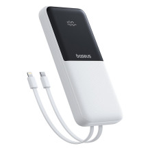 Powerbank Baseus Lipow 10000mAh 22,5W z dwoma wbudowanymi kablami (z kabelis Baseus Simple USB-A - USB-C 3A 20cm) - biał