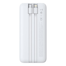 Powerbank Baseus Lipow 10000mAh 22,5W z dwoma wbudowanymi kablami (z kablem Baseus Simple USB-A - USB-C 3A 20cm) - biały