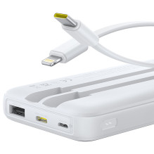 Powerbank Baseus Lipow 10000mAh 22,5W z dwoma wbudowanymi kablami (z kabelis Baseus Simple USB-A - USB-C 3A 20cm) - biał