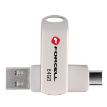 Forcell Pendrive 64GB USB 3.2 Gen 1 (USB A / USB C) Forcell F-Data Metal Duo silver