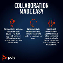 Ausinės - HP Poly Blackwire 5220 USB-C 3.5mm Triukšmo slopinimo juodos