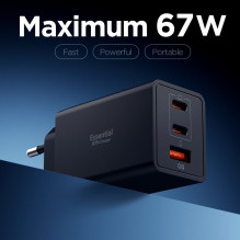 „Spigen Essential EE673EU“ 3 prievadų įkroviklis, 2xUSB-C, 1xUSB-A, 67W, juodas