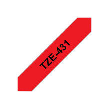 Etiketės juosta - Brother TZe-431 Juoda ant Raudonos, Laminuota