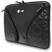 BMW Carbon Pockets &amp; Metal Logo Sleeve 14" Laptop Bag - Black