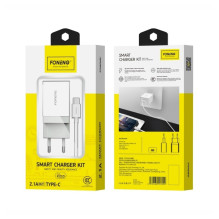 Įkroviklis Foneng K210 2.1A USB-A + USB-A to USB-C cable 1.0m baltas