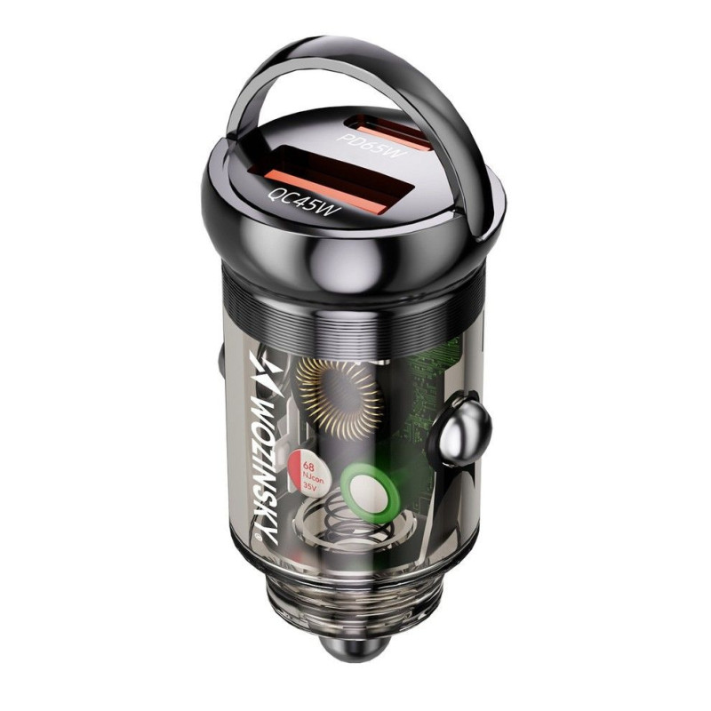 Wozinsky 65W Car Charger USB-C PD 65W , USB-A 45W QC 3.0 Black