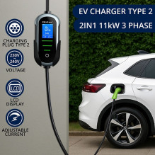 Qoltec 52436 Mobile EV Electric Car Charger with 2-in-1 Type 2 Adjustment , 11kW , 400V , Wi-fi , TUYA , SMART LIFE , LC