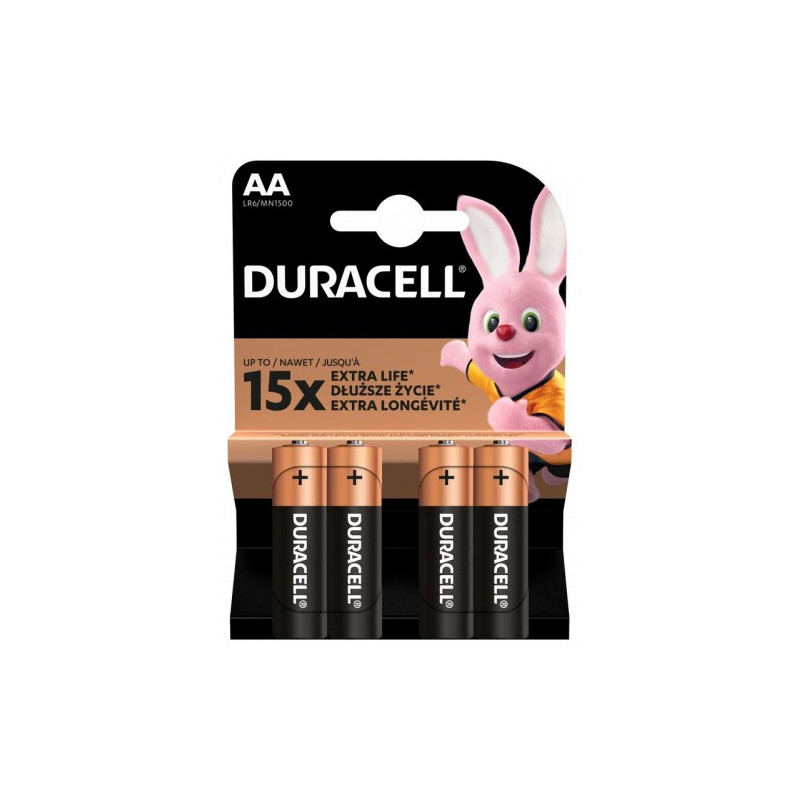 AA (LR6) baterijas 1.5V Duracell BASIC sērija Alkaline MN1500 iepakojumā 4 gb.