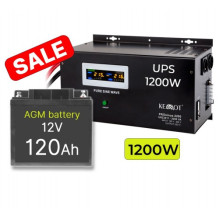 Komplekts: Profesionāls Invertors UPS apkures sistēmai 1600W + 12V 120Ah akum.