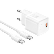 Įkroviklis Hoco N66 35W GaN USB-C / USB-A + USB-C to USB-C cable 1.0m baltas