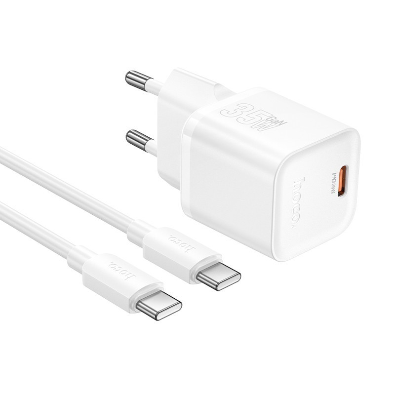 Įkroviklis Hoco N66 35W GaN USB-C / USB-A + USB-C to USB-C cable 1.0m baltas