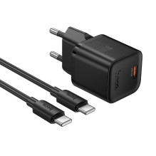 Įkroviklis Hoco N66 35W GaN USB-C / USB-A + USB-C to USB-C cable 1.0m juodas