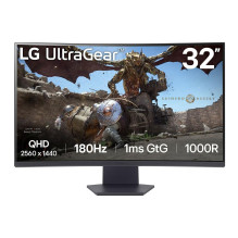 LCD monitorius, LG, 32GS60QC-B, 32 colių, žaidimų / išlenktas, skydelis VA, 2560x1440, 16:9, 180 Hz, matinis, 1 ms, pakr