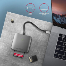 ATMINTIES SKAITYTUVAS USB-C 3 LIZDŲ / SD / MICROSD / CF CRE-S3C AXAGON