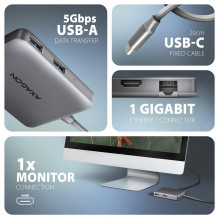 Įvesties / išvesties šakotuvas USB-C 5IN1 5GBPS / 0.2M HMC-5HL AXAGON