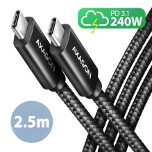KABELAS USB-C Į USB-C 2,5M 240W / BRAID BLK BUCM2-CM25AB AXAGON