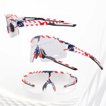 „Rockbros“ dviračių akiniai fotochrominiai su UV apsauga ir korekciniu įdėklu 14120008002 – JAV raštas – baltas