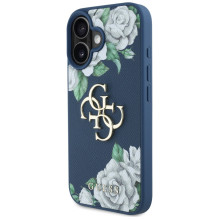 „Guess“ „Grained Roses Big 4G“ logotipo dėklas, skirtas „iPhone 16“ – mėlynas