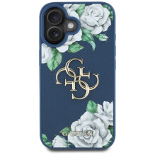 „Guess“ „Grained Roses Big 4G“ logotipo dėklas, skirtas „iPhone 16“ – mėlynas