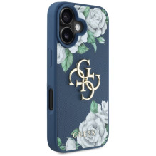 „Guess“ „Grained Roses Big 4G“ logotipo dėklas, skirtas „iPhone 16“ – mėlynas