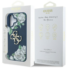 „Guess“ „Grained Roses Big 4G“ logotipo dėklas, skirtas „iPhone 16“ – mėlynas