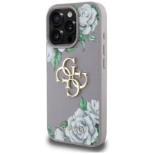 „Guess“ Grained Roses Big 4G Logo iPhone 16 Pro Max dėklas – violetinis